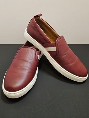 BALLY Henrika Burgundy Lambskin Leather Slip-On Sneakers Italy Women's 6.5